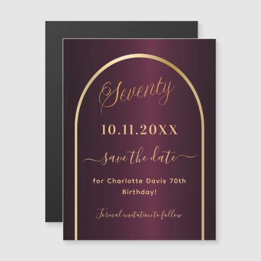 Bourgondië 70e verjaardag Save the Date magneet (Voorkant / Achterkant)