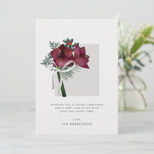 Bourgondië Amaryllis kerstgroen Feestdagenkaart (Staand voorkant)
