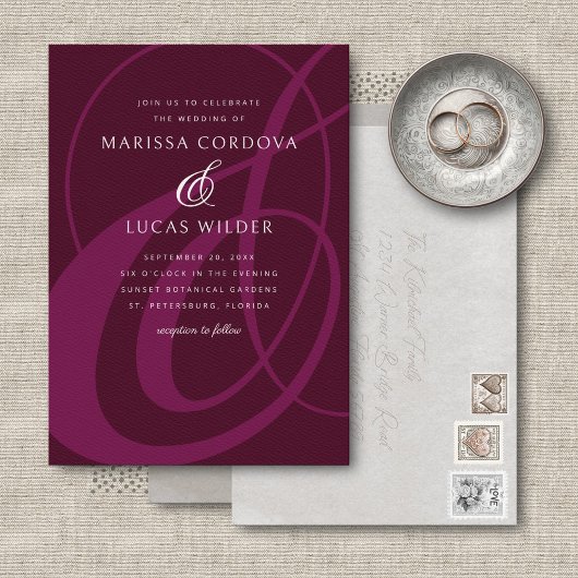 Bourgondië Ampersand Script Kalligrafie Huwelijk Kaart