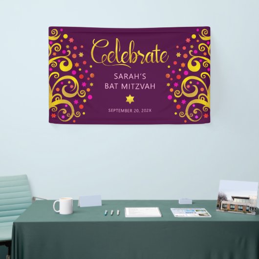 Bourgondië Bat Mitzvah Goud Folie Script Boom des  Spandoek (Beurs)