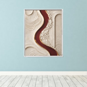 Bourgondië & Beige Moderne Organische Wanddecorati Canvas Afdruk