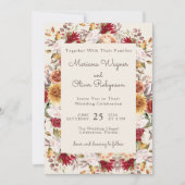 Bourgondië Beige Romantische Bloemen bruiloft uitn Kaart (Voorkant)