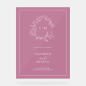 Bourgondië Bladrijke Kuif Monogram Welkom Bruiloft Acryl Bord (Voorkant)