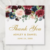 Bourgondië Blauw Bloemen Bruiloft Goud Dank u Bedankjes Labels (Voorkant)