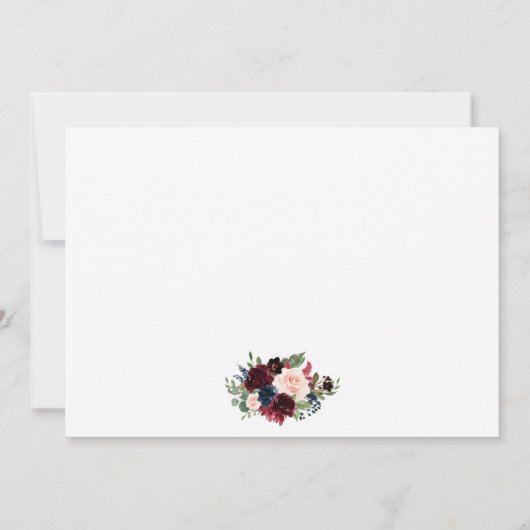 Bourgondië Blauw Bloemen Goud Bruiloft Bedankt (Achterkant)