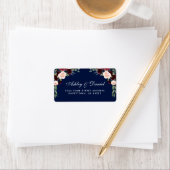 Bourgondië Blauw Bloemen Waterverf Trouwadres Etiket (Insitu)