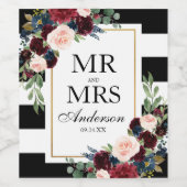 Bourgondië Blauw Bloemig Zwart Wit Gestreept Wijn Etiket (Enkel label)