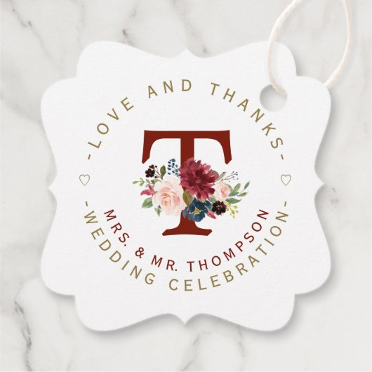 Bourgondië Blauw Bloemmotief Ronde Trouw Bedankjes Labels (Achterkant)