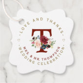 Bourgondië Blauw Bloemmotief Ronde Trouw Bedankjes Labels (Voorkant)