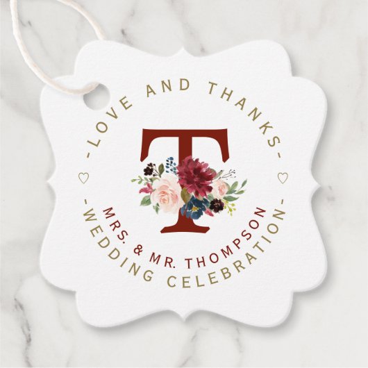 Bourgondië Blauw Bloemmotief Ronde Trouw Bedankjes Labels (Voorkant)