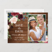 Bourgondië Blauw Blush Rustieke Bruiloft Save the  Aankondigingskaart (Voorkant / Achterkant)