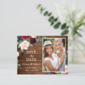 Bourgondië Blauw Blush Rustieke Bruiloft Save the  Aankondigingskaart (Staand voorkant)