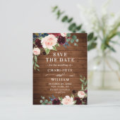 Bourgondië Blauw Blush Rustieke Bruiloft Save the  Briefkaart (Staand voorkant)