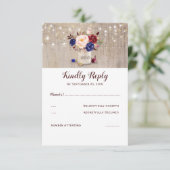 Bourgondië Blauw en Blush Bloemen Rustieke RSVP (Staand voorkant)