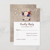 Bourgondië Blauw en Blush Bloemen Rustieke RSVP (Voorkant / Achterkant)