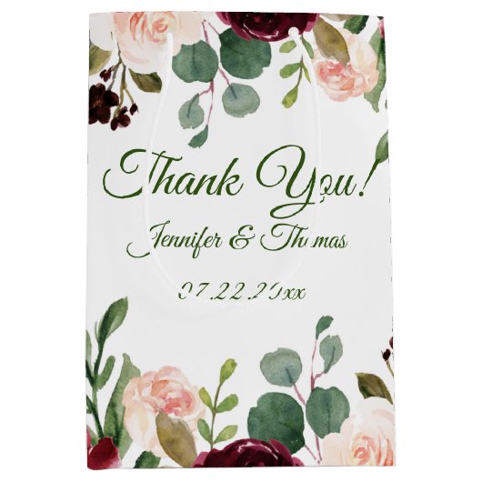 Bourgondië/Blauw Engels Tuin Bloemen Huwelijk Medium Cadeauzakje (Voorkant)