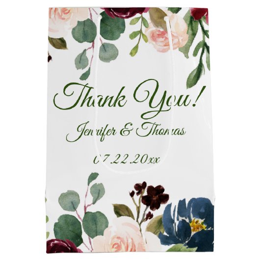 Bourgondië/Blauw Engels Tuin Bloemen Huwelijk Medium Cadeauzakje (Achterkant)