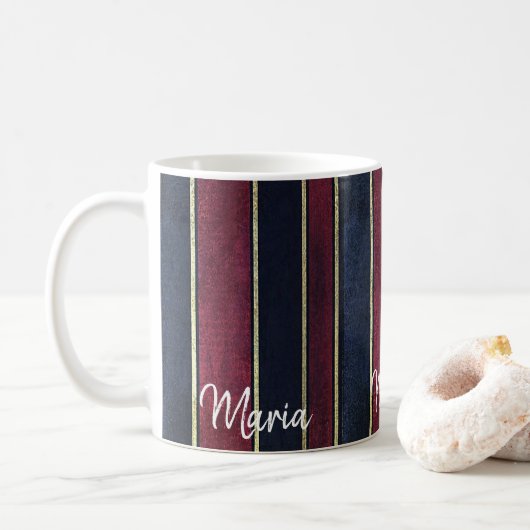 Bourgondië Blauw Zwart Gestreept Mok (Met donut)