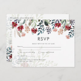 Bourgondië Blauwe Bloemen Bruiloft RSVP Briefkaart