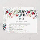 Bourgondië Blauwe Bloemen Bruiloft RSVP Briefkaart (Voorkant / Achterkant)