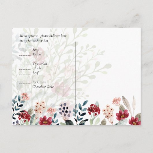 Bourgondië Blauwe Bloemen Bruiloft RSVP Briefkaart (Achterkant)