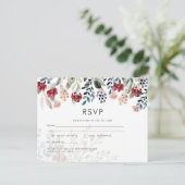 Bourgondië Blauwe Bloemen Bruiloft RSVP Briefkaart (Staand voorkant)