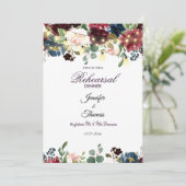 Bourgondië & Blauwe Engelse Bloemen Oefenavondeten Kaart (Staand voorkant)