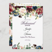 Bourgondië & Blauwe Engelse Bloemen Oefenavondeten Kaart (Voorkant / Achterkant)