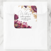 Bourgondië Bliss: Elegant Bloemenwijnpatroon in wi Vierkante Sticker (Tas)