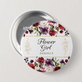 Bourgondië Bliss Floral Bloemenmeisje Monogrammed  Ronde Button 7,6 Cm (Voorkant /achterkant)