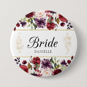 Bourgondië Bliss Mooie Bloemen Bruid Monogrammed P Ronde Button 7,6 Cm