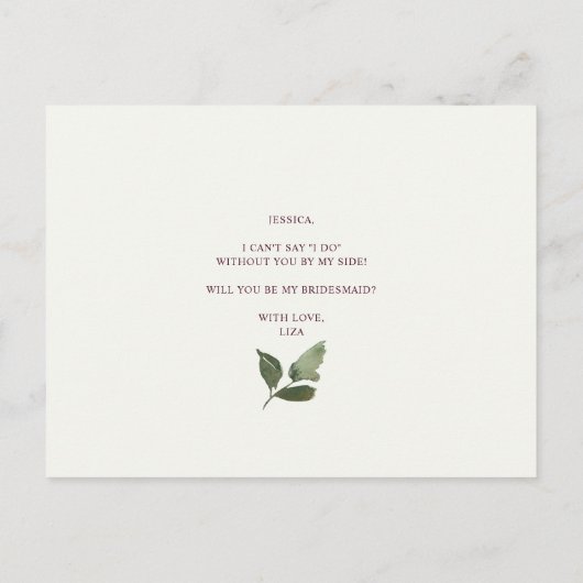 Bourgondië Bloemen Bruidsmeisje voorstel Briefkaart (Achterkant)