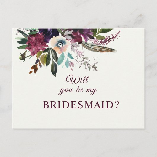 Bourgondië Bloemen Bruidsmeisje voorstel Briefkaart (Voorkant)