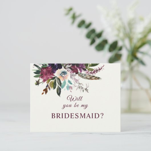Bourgondië Bloemen Bruidsmeisje voorstel Briefkaart (Staand voorkant)