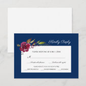 Bourgondië Bloemen en Blauw Bruiloft Maaltijd Keuz RSVP Kaartje (Voorkant / Achterkant)