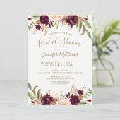 Bourgondië Bloemen Goud Script Rustiek Vrijgezelle Kaart (Staand voorkant)