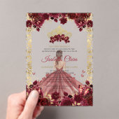 Bourgondië Bloemen Gouden Boog Prinses Quinceanera Acryl Uitnodigingen (Insitu (Draagbaar))