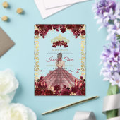 Bourgondië Bloemen Gouden Boog Prinses Quinceanera Acryl Uitnodigingen (Insitu (Huwelijk))