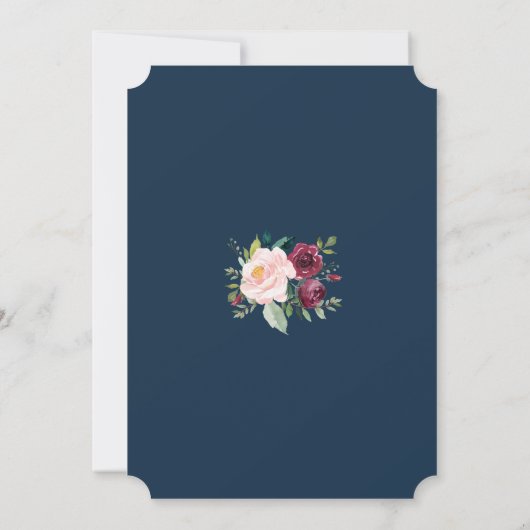 Bourgondië Bloemen Gouden Marine Blauw Geometrisch Kaart (Achterkant)