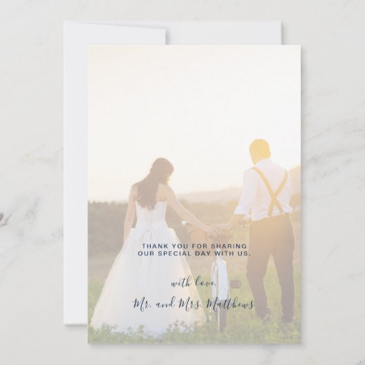 Bourgondië Bloemen Marine Blauw Goud Foto Huwelijk Bedankkaart (Achterkant)