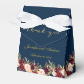 Bourgondië Bloemen Marine Blauw Goud Script Bruilo Bedankdoosjes (Voorkant Zijde)