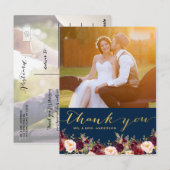 Bourgondië Bloemen Marine Gouden Foto Huwelijk Dan Briefkaart (Voorkant / Achterkant)