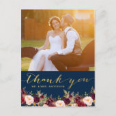 Bourgondië Bloemen Marine Gouden Foto Huwelijk Dan Briefkaart (Voorkant)