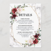 Bourgondië Bloemen Marmeren Geometrische bruiloft Informatiekaartje (Voorkant)