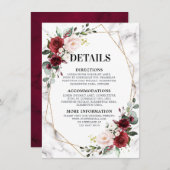 Bourgondië Bloemen Marmeren Geometrische bruiloft Informatiekaartje (Voorkant / Achterkant)
