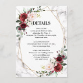 Bourgondië Bloemen Marmeren Geometrische bruiloft Informatiekaartje (Voorkant)