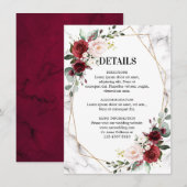 Bourgondië Bloemen Marmeren Geometrische bruiloft Informatiekaartje (Voorkant / Achterkant)