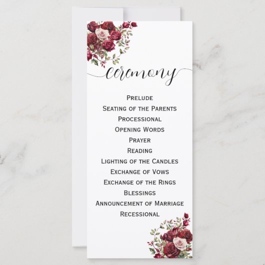 Bourgondië Bloemen Modern Wedding Ceremony Program (Achterkant)