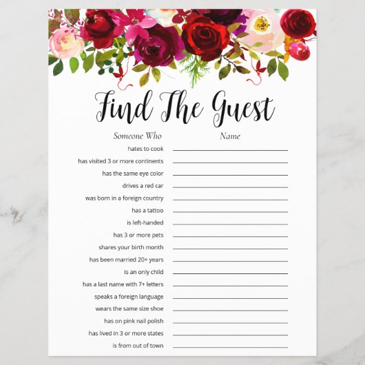 Bourgondië Bloemen Vrijgezellenfeest Spelletjes Flyer (Achterkant)