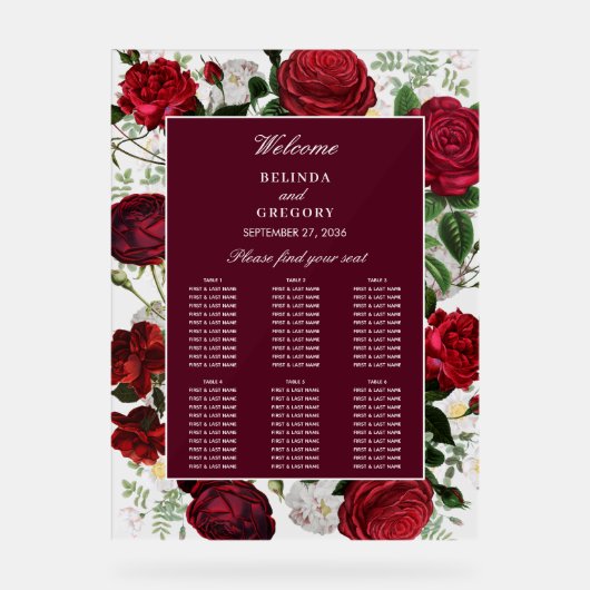 Bourgondië Bloemen Waterverf Trouwstoel Grafiek Acryl Bord (Voorkant)